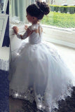 Ball Gown Flower Girl Dresses Scoop Long Sleeves Tulle With Applique