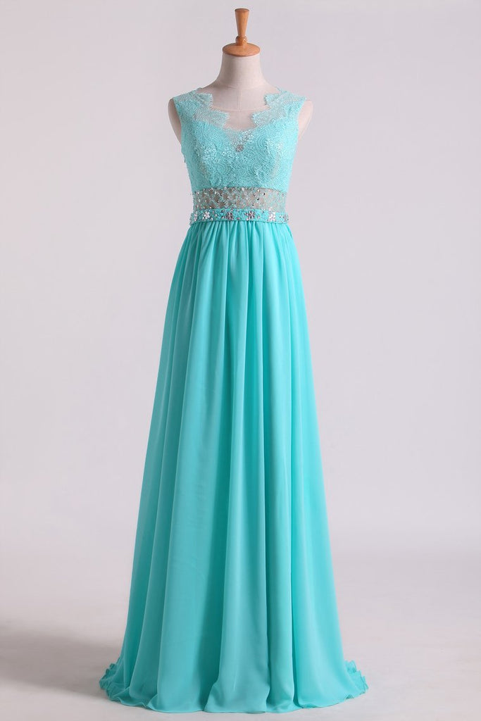 Scoop A Line Exquisite Chiffon Beading Prom Dresses With Applique ...
