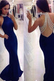 royal blue Prom Dresses high neck long
