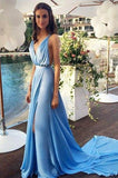 Long Prom Dresses blue Prom Dress chiffon sexy backless