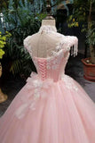 New Arrival Pink Quinceanera Dresses Lace Up With Appliques And Beading Lace Up