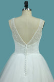 A Line Tulle V Neck With Beads And Ruffles Open Back Wedding Dresses