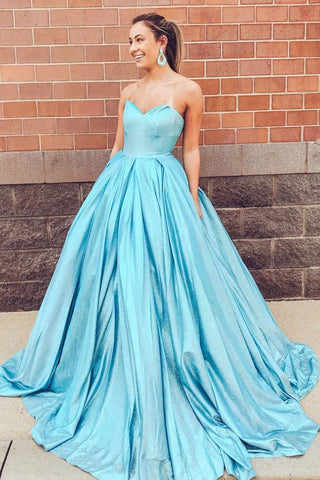 Elegant Blue Sweetheart Straps Satin Long Prom Dresses, Ball Gown Evening Dress SJS15162
