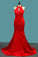 Satin Mermaid Halter Evening Dresses With Slit Open Back