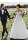A-Line Off-The-Shoulder Boho Wedding Dress With Appliques