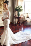 Charming Mermaid Long Sleeves Wedding Dress with Lace Appliques, Wedding Gowns SJS15108