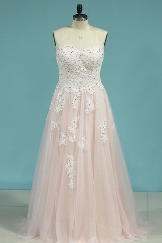 Prom Dresses Tulle Sweetheart With Applique And Beads Lace Up