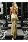 Trumpet/Mermaid V-Neck Sleeveless Floor-Length Ruffles Sequins Dresses