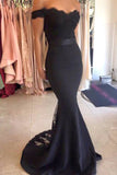 Modest Off The Shoulder Long Mermaid Black Prom Dresses Evening Dresses