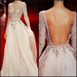 Long Sleeves Charming Floor-length Backless Cocktail Evening Long Prom Dresses Online PD0201