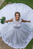 New Arrival Scoop-Neck A-Line Wedding Dress Court Train With Appliques