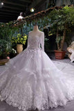 New Arrival Wedding Dresses Tulle Scoop Neck With Appliques And Handmade Flowers Lace Up Long Sleeves