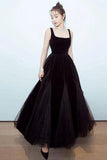 Simple Black Tulle Backless Prom Dresses Straps Zipper Dance Dresses SJS15388
