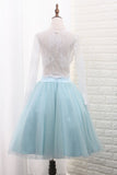A Line Long Sleeves Tulle Two-Piece Scoop Homecoming Dresses With Applique