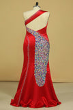 Mermaid/Trumpet One Shoulder Prom Dresses Satin With Beading