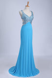 Straps Prom Dresses Open Back Sheath/Column With Beading