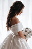 Ball Gown Off The Shoulder Satin White Sweetheart Wedding Dresses Wedding SJSP46AJRNZ