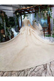 Ball Gown Wedding Dresses Scoop Long Sleeves Top Quality Appliques Tulle Beading