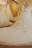 Wedding Dresses Strapless High Quality Custom Made A-Line Tulle With Beads And Pearls