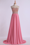Prom Gown A-Line Sweetheart Sweep/Brush With Beading&Rhinestone Chiffon
