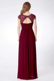 Elegant A Line Cap Sleeve Burgundy Lace Prom Dresses with Chiffon, Bridesmaid Dresses SJS15145