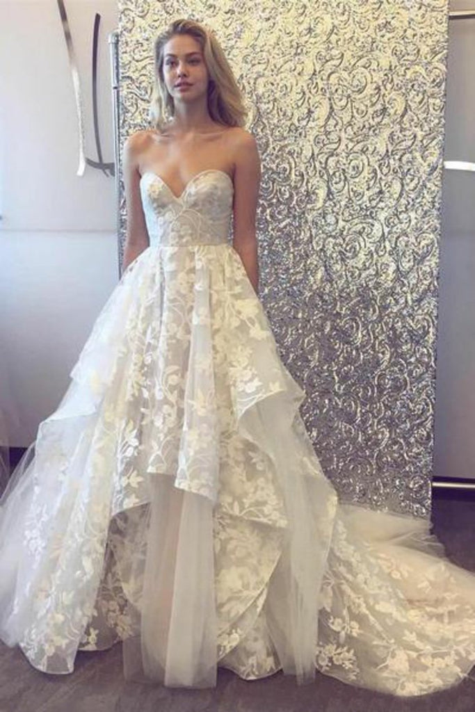New A-Line 3D Lace Wedding Dresses Chapel Train Wedding Dress