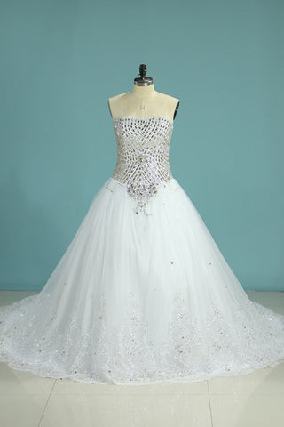 Gorgeous Sweetheart Wedding Dresses A Line Tulle With Beads&Rhinestones