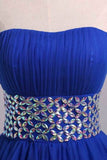 Prom Dress Strapless Dark Royal Blue A Line/Princess Pick Up Tulle Skirt Beaded Waistline