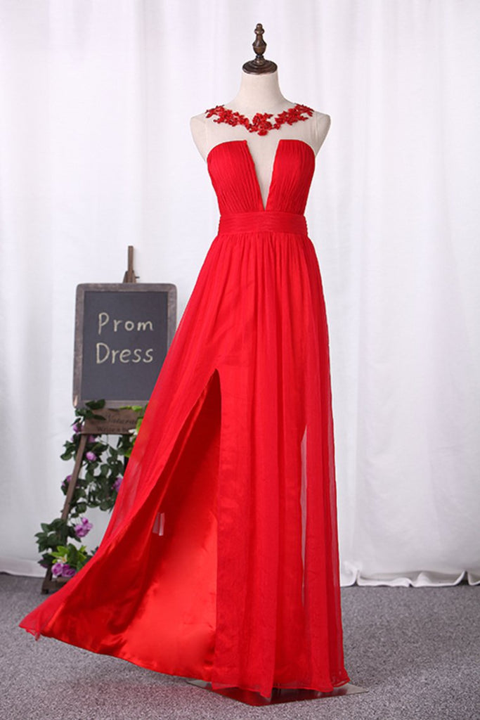 Prom Dresses A Line Scoop Chiffon With Ruffles And Applique