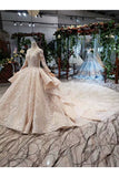 Ball Gown Wedding Dresses V Neck Long Sleeves Top Quality Appliques Tulle Beading