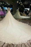 Marvelous High Neck Wedding Dresses A Line With Crystals Royal Train Tulle High Quality