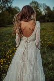Charming Long Sleeves Lace V Neck Bohemian Backless Beach Wedding SJS15628