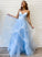 Spaghetti Straps Evening Dresses A Line Pink Tulle Long Prom Dresses With Ruffles