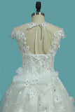 Top Quality Lace Ball Gown Cap Sleeve Wedding Dresses With Applique & Beading Floor Length