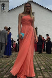 A Line Evening Dresses One Shoulder Chiffon With Beads And Ruffles