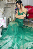 Off The Shoulder Mermaid Prom Dresses With Applique Tulle Sweep Train