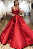 Red Ball Gown Off the Shoulder V Neck Satin Prom Dresses, Evening SJS20432