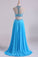 Two-Piece A Line Prom Dresses Beaded Bodice Open Back Chiffon & Tulle