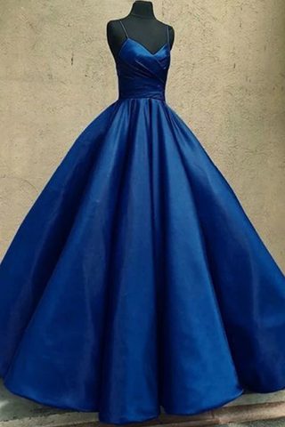 Ball Gown Spaghetti Straps Satin Floor Length Prom Dresses, Long Quinceanera Dresses