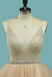Spaghetti Straps Wedding Dresses A Line Tulle & Lace With Beaded Waistline