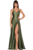 Elegant Simple Sexy Backless High Split Long V-Neck Open Back Green Prom Dresses