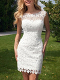 Sheath Scoop Neck Ivory Lace Tulle Detachable Ruffles Open Back Wedding Dresses JS738