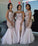 Mixed Style Long Lace Appliques Mermaid Tulle Blush Pink Long Bridesmaid Dresses JS835