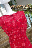 New Arrival Prom Dresses A-Line Lace Up Scoop Neck With Beads And Handmade Flowers