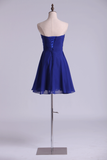 A Line Homecoming Dresses Dark Royal Blue Chiffon Mini With Beading
