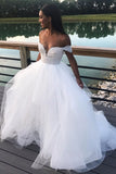 Off The Shoulder Keyhole Back Wedding Gown With Lace Top