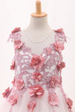 Scoop A Line Tulle Flower Girl Dresses With Applique And Handmade Flowers
