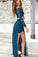 Two Piece Lace and Chiffon Long Sleeves Lace Slit Off the Shoulder Prom Dresses JS401