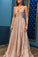 Big Swing Elegant Maxi Dresses Golden Sequin Glitter Sparkly V-neck Floor Length Prom Dresses