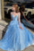 Sky Blue A-line Princess Spaghetti Straps Long Formal Evening Dresses Prom Dresses